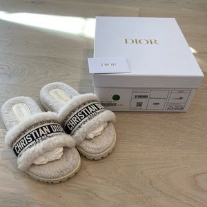 Christian Dior Dway Blue/White Shearling Fur Flat Sandle 38